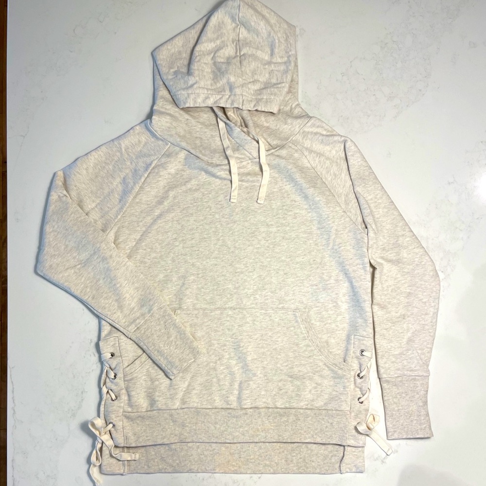 Gap Hoodie with side ties, size small, Heathered Oatmeal
